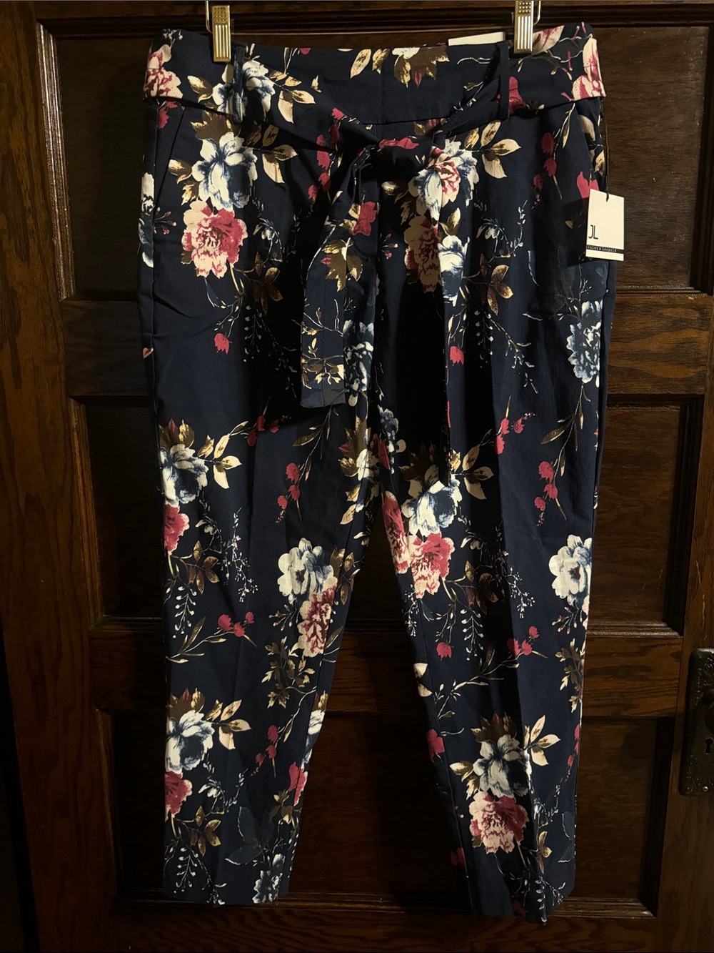 Jules & Leopold Navy Floral Tie-Waist Pants, NWT - Picture 1 of 5